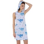 Seamless Pattern With Cute Sharks Hearts Racer Back Hoodie Dress