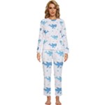 Seamless Pattern With Cute Sharks Hearts Womens  Long Sleeve Lightweight Pajamas Set