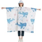 Seamless Pattern With Cute Sharks Hearts Women s Hooded Rain Ponchos