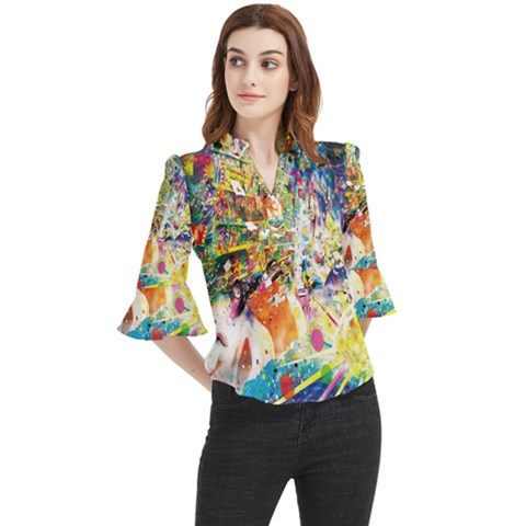 Multicolor Anime Colors Colorful Loose Horn Sleeve Chiffon Blouse by Ket1n9