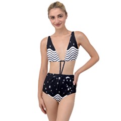 Black And White Waves And Stars Abstract Backdrop Clipart Tied Up Two Piece Swimsuit by Hannah976