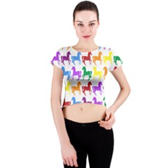 Colorful Horse Background Wallpaper Crew Neck Crop Top by Hannah976