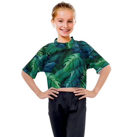 Tropical Green Leaves Background Kids Mock Neck T-shirt by Hannah976