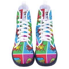 Pop Art Comic Vector Speech Cartoon Bubbles Popart Style With Humor Text Boom Bang Bubbling Expressi Kid s High-top Canvas Sneakers by Hannah976