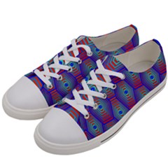 Red Blue Bee Hive Pattern Men s Low Top Canvas Sneakers by Hannah976