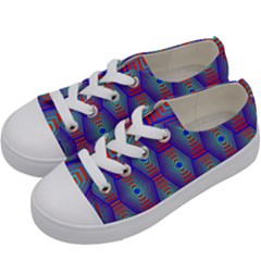 Red Blue Bee Hive Pattern Kids  Low Top Canvas Sneakers by Hannah976