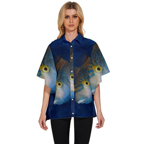 Fish Blue Animal Water Nature Women s Batwing Button Up Shirt by Hannah976