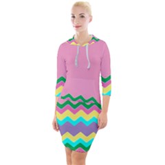 Easter Chevron Pattern Stripes Quarter Sleeve Hood Bodycon Dress by Hannah976