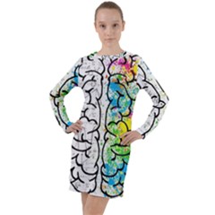Brain Mind Psychology Idea Drawing Long Sleeve Hoodie Dress by Ndabl3x