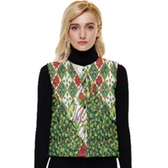 Christmas Quilt Background Women s Button Up Puffer Vest