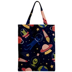 Seamless Pattern With Funny Alien Cat Galaxy Zipper Classic Tote Bag by Ndabl3x