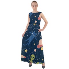 Seamless Pattern With Funny Alien Cat Galaxy Chiffon Mesh Boho Maxi Dress by Ndabl3x