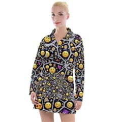 Mental Emojis Emoticons Icons Women s Long Sleeve Casual Dress by Paksenen