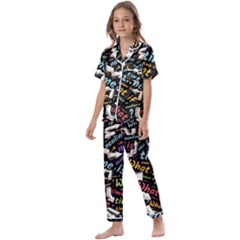 Time Nonlinear Curved Linear Kids  Satin Short Sleeve Pajamas Set by Paksenen