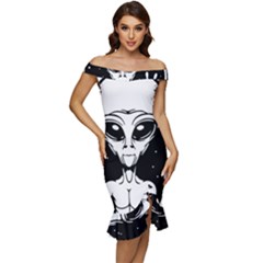 Alien Ufo Off Shoulder Ruffle Split Hem Bodycon Dress by Bedest
