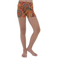 Bright Seamless Pattern With Paisley Mehndi Elements Hand Drawn Wallpaper With Floral Traditional In Kids  Lightweight Velour Yoga Shorts by Ket1n9