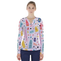 Abstract Seamless Colorful Pattern V-neck Long Sleeve Top by Ndabl3x