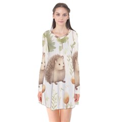 Hedgehog Mushroom Long Sleeve V-neck Flare Dress by Ndabl3x