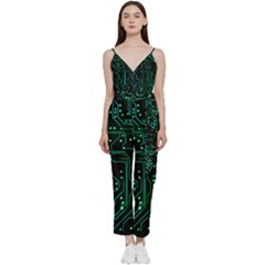 Circuits Circuit Board Green V-neck Camisole Jumpsuit by Ndabl3x