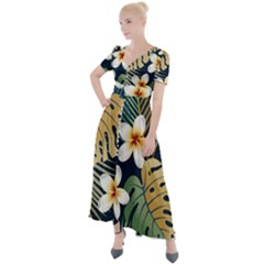 Seamless Pattern With Tropical Strelitzia Flowers Leaves Exotic Background Button Up Short Sleeve Maxi Dress by Ket1n9