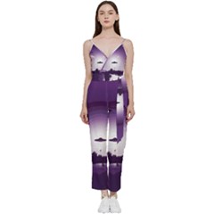 Ufo Illustration Style Minimalism Silhouette V-neck Camisole Jumpsuit by Cendanart