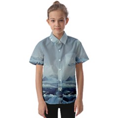 Mountain Covered Snow Mountains Clouds Fantasy Art Kids  Short Sleeve Shirt