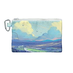 Mountains And Trees Illustration Painting Clouds Sky Landscape Canvas Cosmetic Bag (medium) by Cendanart