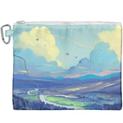 Mountains And Trees Illustration Painting Clouds Sky Landscape Canvas Cosmetic Bag (xxxl)
