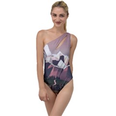 White And Brown Mountain Illustration Digital Art To One Side Swimsuit