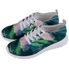 Green And White Polygonal Mountain Men s Lightweight Sports Shoes by Cendanart