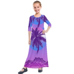 Palm Tree Vaporwave Synthwave Retro Style Kids  Quarter Sleeve Maxi Dress by Cendanart