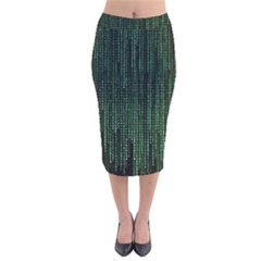 Green Matrix Code Illustration Digital Art Portrait Display Velvet Midi Pencil Skirt