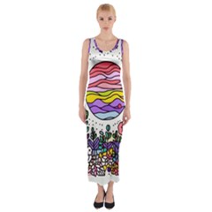 Rainbow Fun Cute Minimal Doodles Fitted Maxi Dress by Bedest