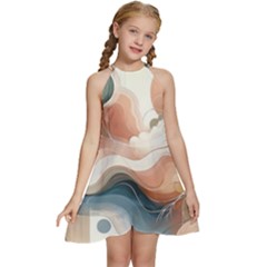 Abstract Pastel Waves Organic Kids  Halter Collar Waist Tie Chiffon Dress by Grandong