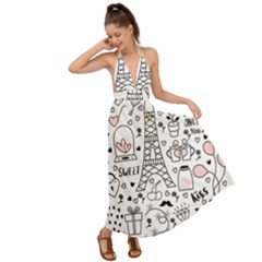 Big Collection With Hand Drawn Objects Valentines Day Backless Maxi Beach Dress by Bedest