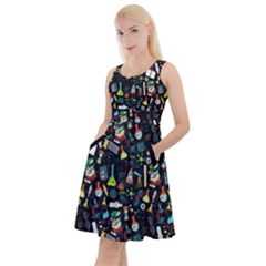 Chemistry Science School Print Black Knee Length Skater Dress With Pockets by CoolDesigns