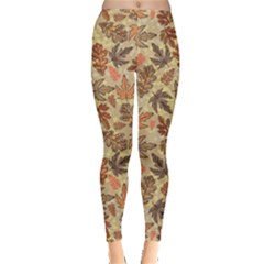 Dry Leaves Brown Pattern Fallen Autumn Warm Shades Leaves Leggings by CoolDesigns