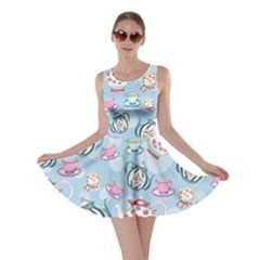 Blue Tea Time Pink Lollipop Candy Macaroon Cupcake Donut Skater Dress by CoolDesigns