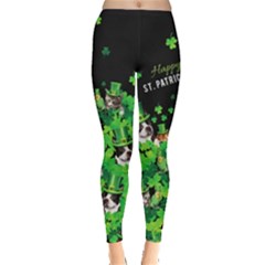 Cute Cat Dog Lucky Black Happy St Patrick Day Leggings  by CoolDesigns