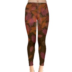 Brown Pattern Fall Autumn Leaves Shadow Leggings  by CoolDesigns