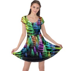 Colorful Joy Christmas Tree Lights Double Sided Cap Sleeve Dress by CoolDesigns