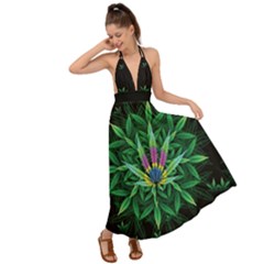 Marijuana Leaves Dark Green Backless Maxi Beach Dress by CoolDesigns