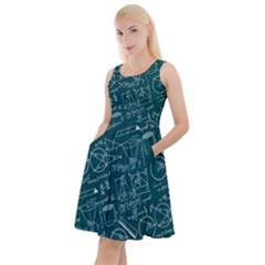 Chemistry Formula Dark Cyan Knee Length Skater Dress With Pockets by CoolDesigns