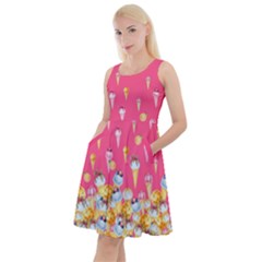 Full Of Cones Deep Pink Sweet Ice Cream Knee Length Skater Dress With Pockets by CoolDesigns