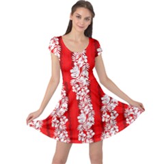 Frangipani Floral Red Stripes Cap Sleeve Dress by CoolDesigns