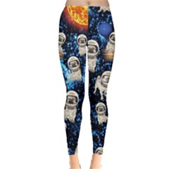 Funny Astronaut Pugs Dark Blue Space Stars Leggings  by CoolDesigns