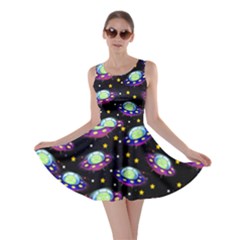Mooncake Ufo Blue Space With Cute Rocket Skater Dress by CoolDesigns