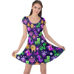 Germs Purple Funny Cartoon Print Cap Sleeve Dress by CoolDesigns