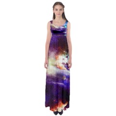 Dark Purple Black A Fun Night Sky The Moon And Stars Empire Waist Maxi Dress by CoolDesigns
