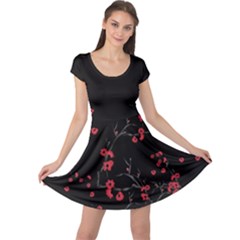 Blossom Flowers Black Simple Print Cap Sleeve Dress by CoolDesigns